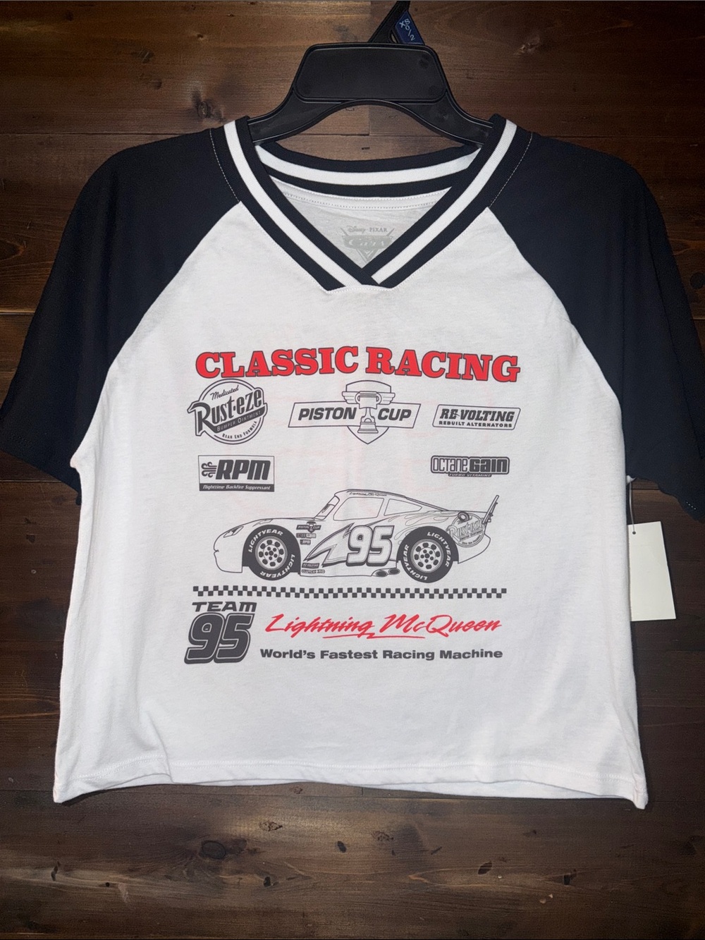 Disney Classic Racing Raglan Tee - White and Black with Red Accents